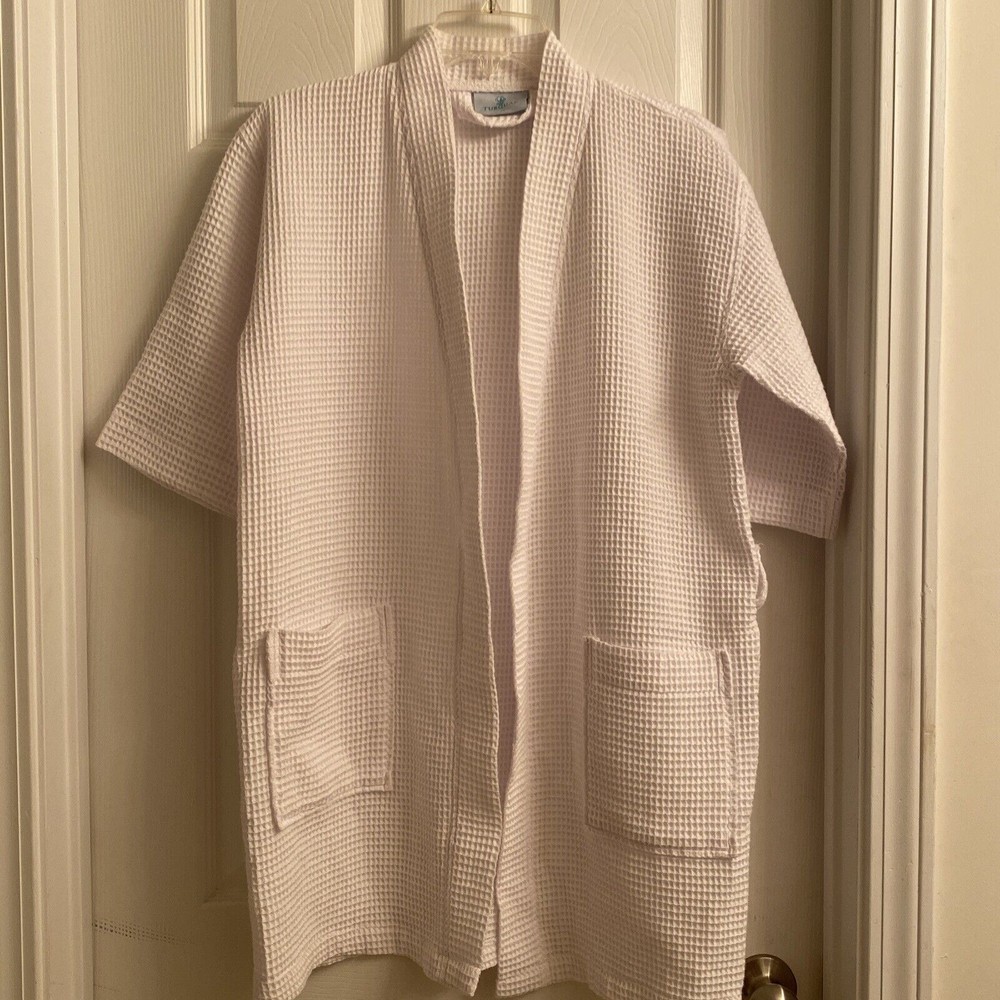 Turquaz Cotton Blend Waffle Knit Spa Bath Robe White Pockets Size Small